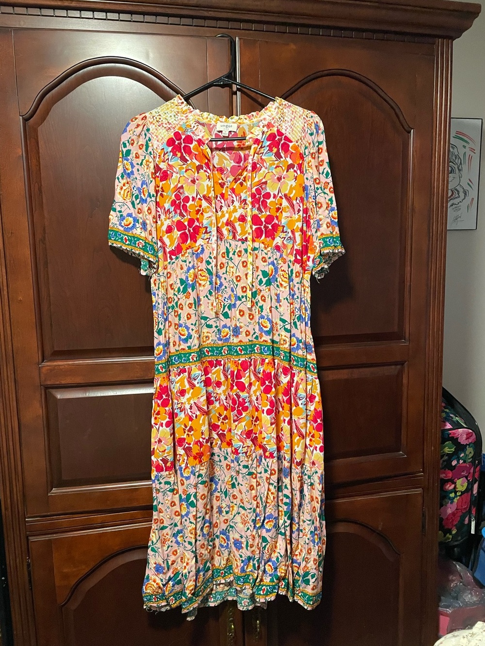 Umgee Yellow Pink Floral Midi Dress